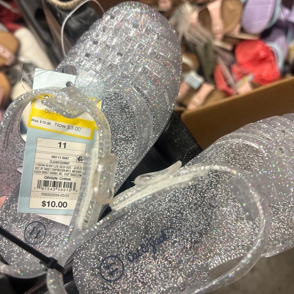 Cat & Jack Kids Clear Glitter Slide Sandals Silver Size 11